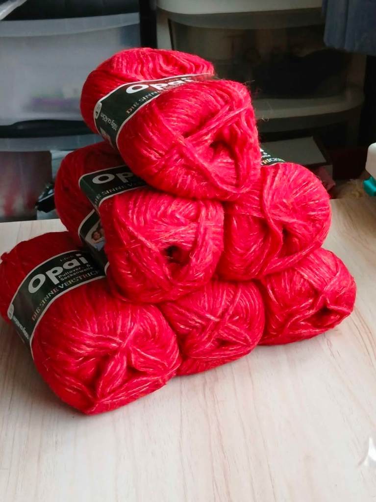 6 x red mohair wool yarn