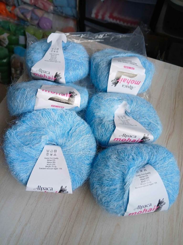 6 x blue mohair yarn wool