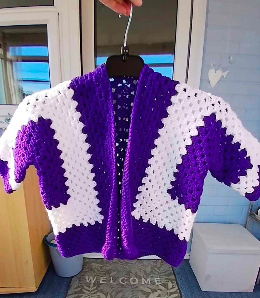 Crochet Cardigan purple white
