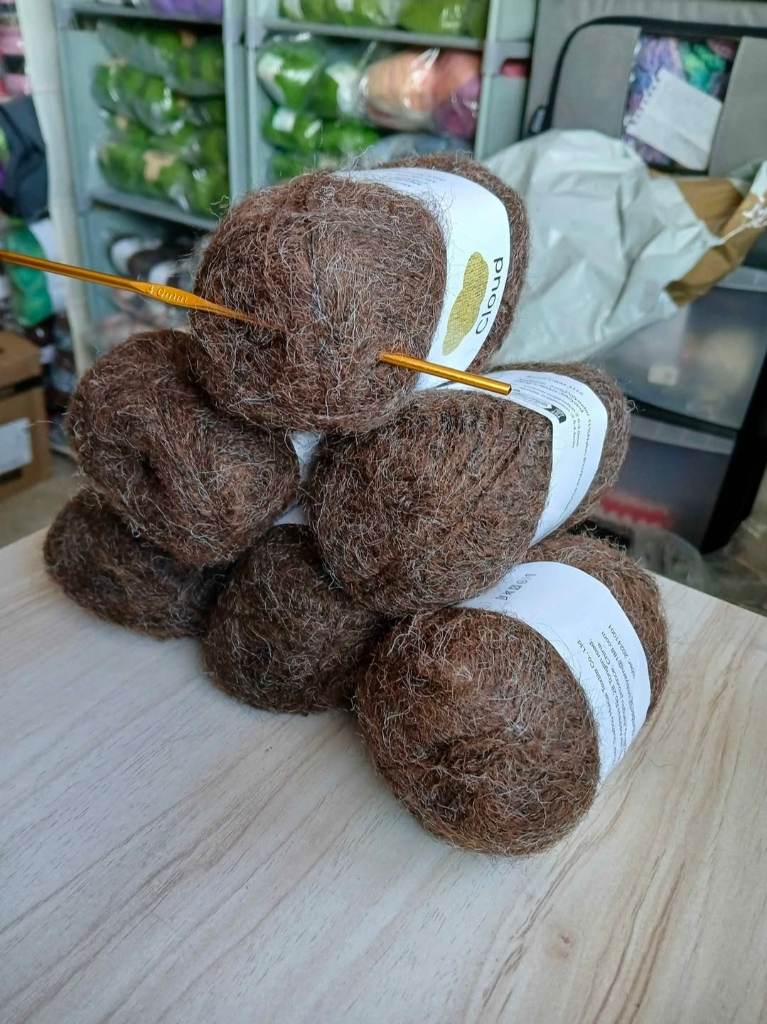 6 x  yarn wool brown + hook