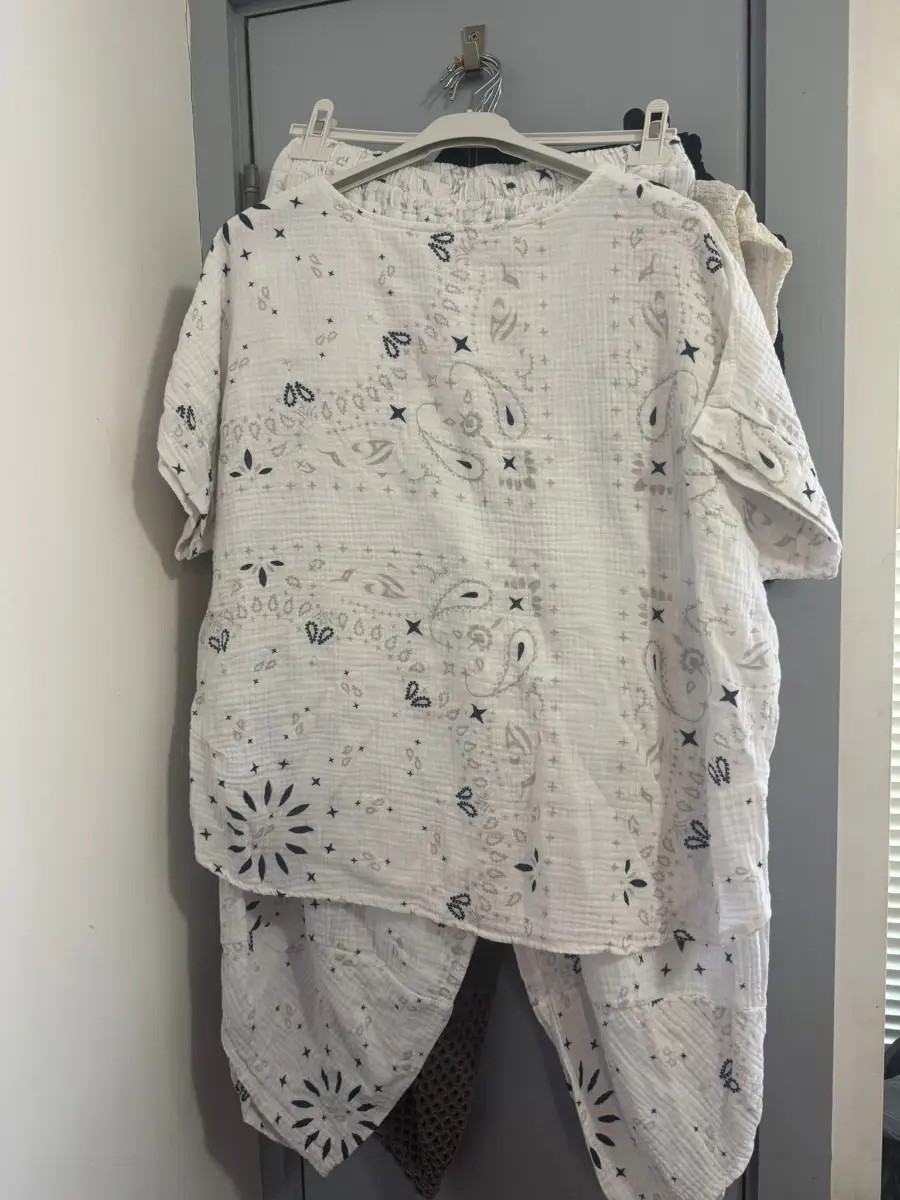 Women's bandana print trousers set,  one size 8-18,  chocolate,  white, mocha available