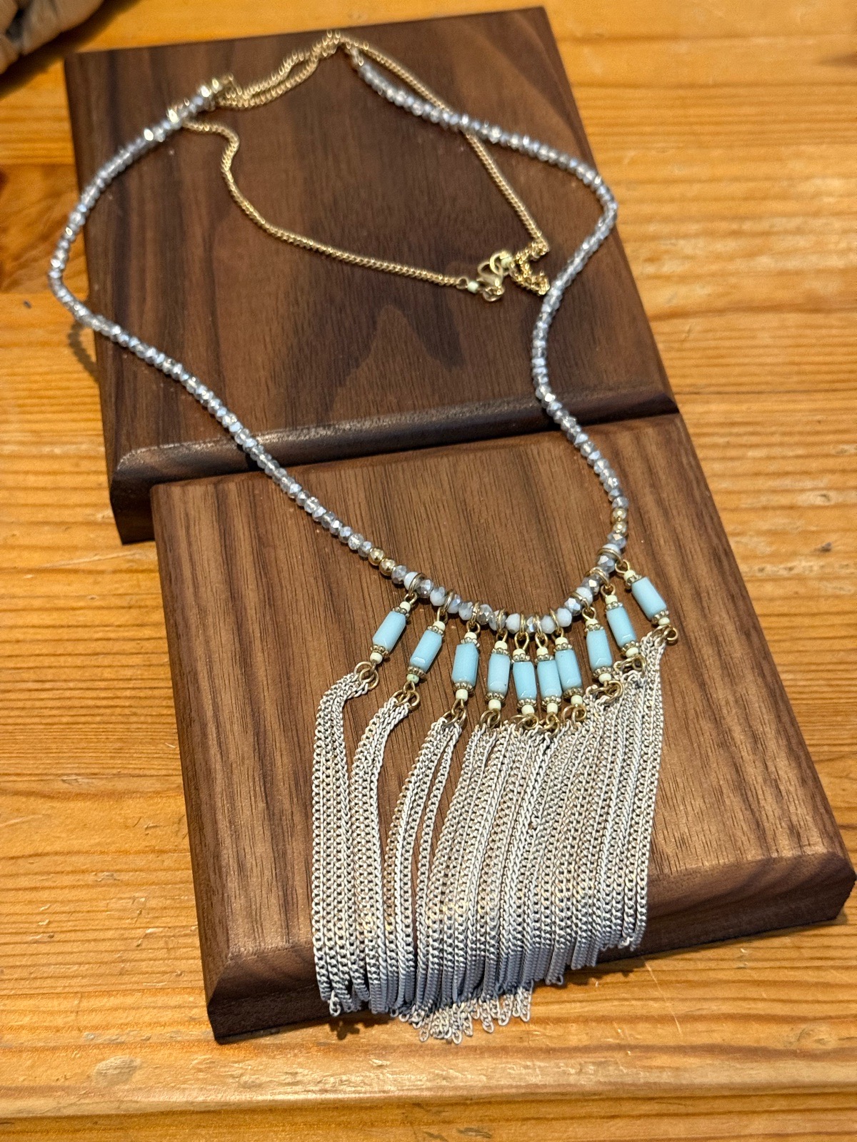 silver tone fringe necklace