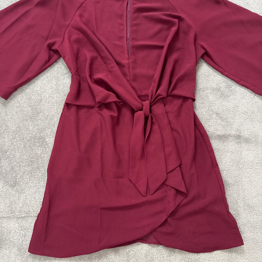 Topshop Burgundy Maroon Knot Detail Dress with Keyhole Front & Back - Size 10