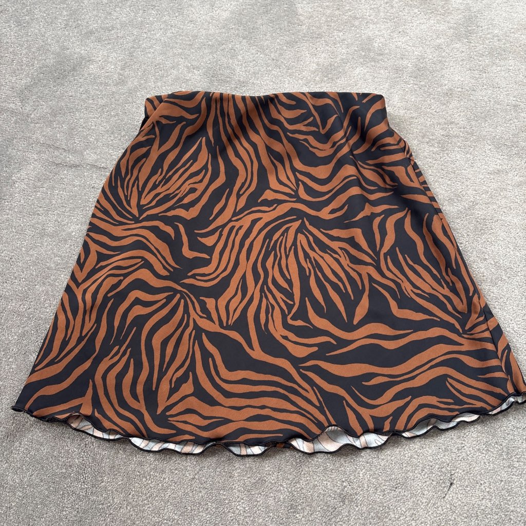 H&M Black/Brown Patterned Pull On Mini Slip Skirt Size XS