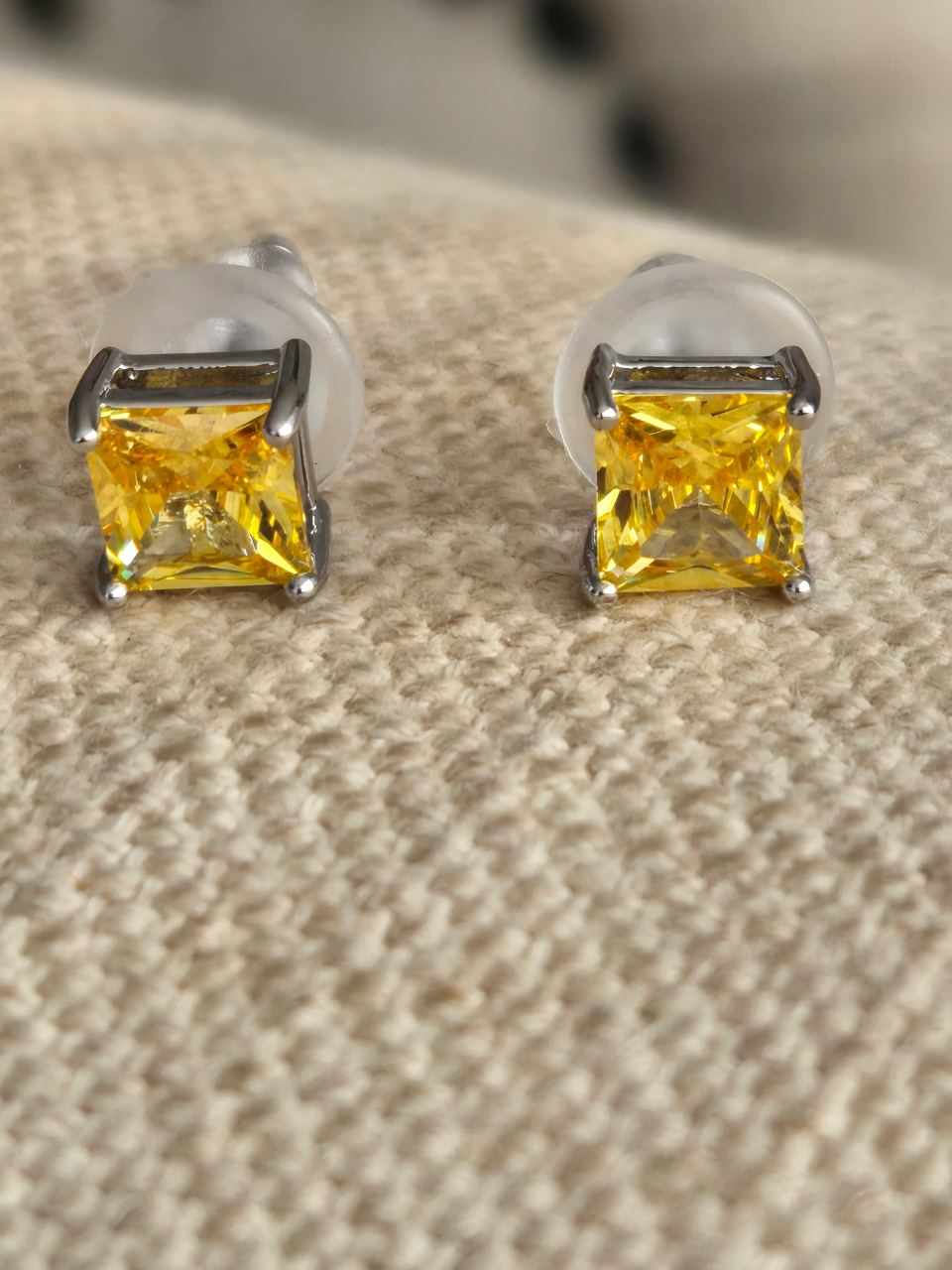 Yellow 6mm Crystal Sterling Silver Earrings