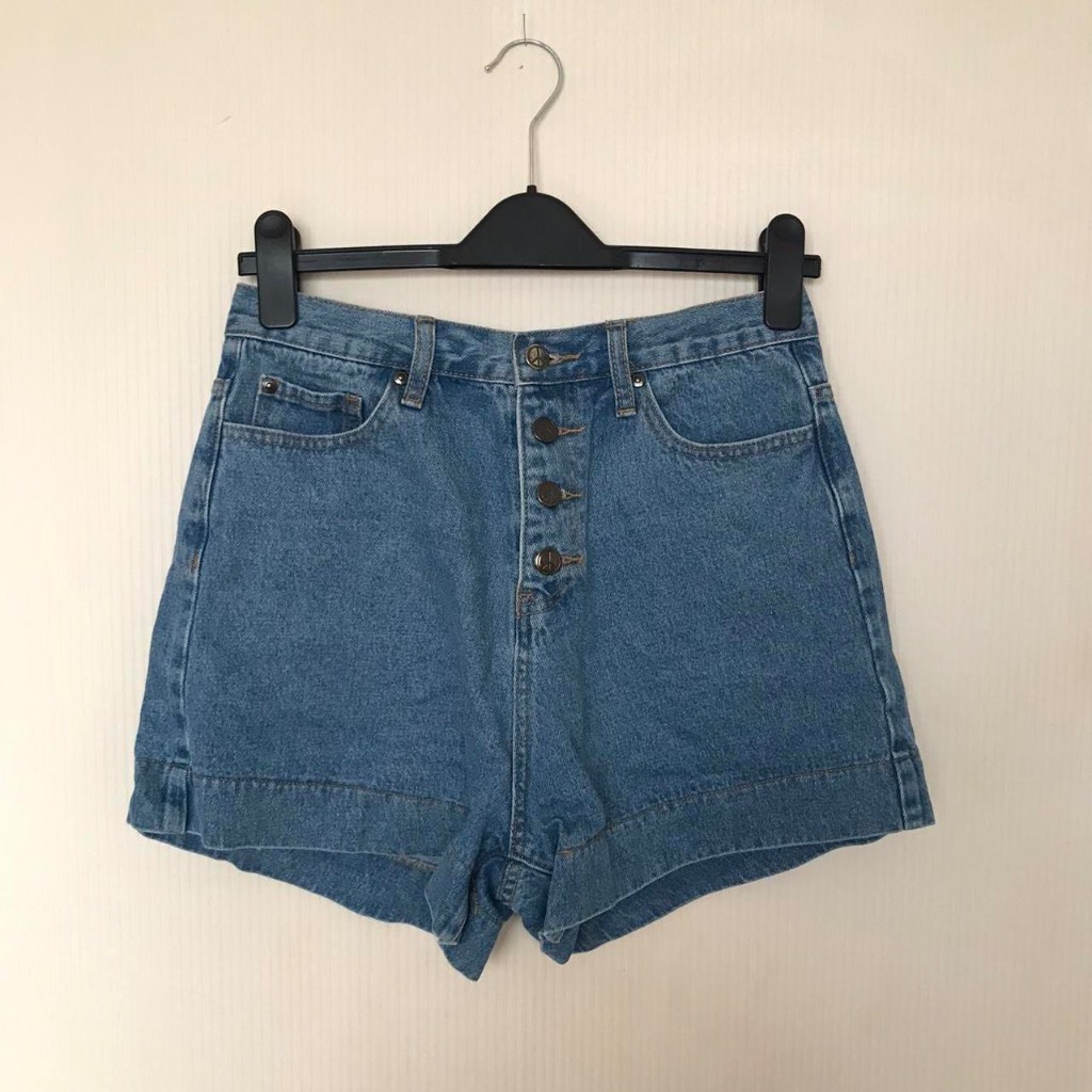 High waisted denim mom shorts