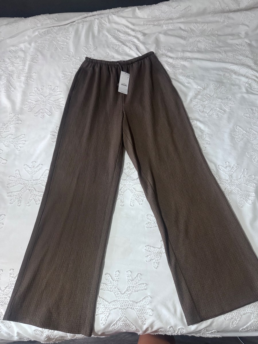 George Women's Brown Wide-Leg Trousers Drawstring Elastic Waist Size 8