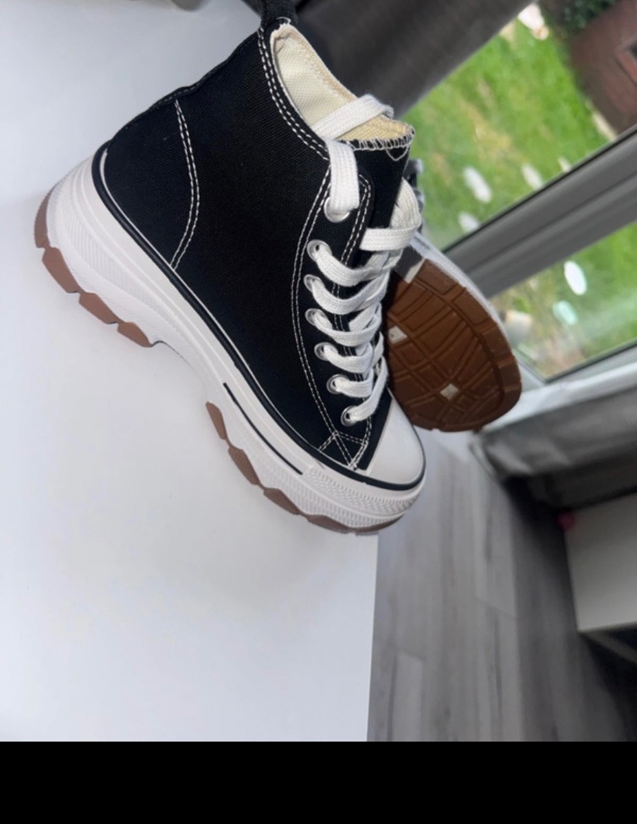 Woman’s Black/White Mid Top Lace-Up Trainers