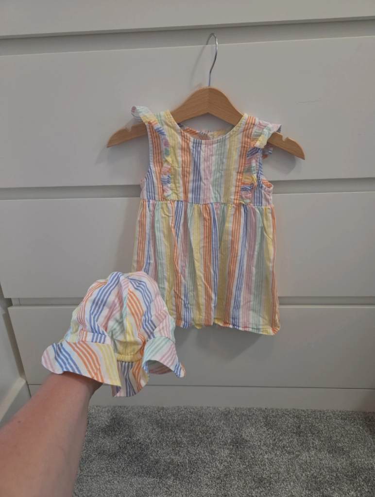Lullaby peacocks multicoloured dress & sun hat