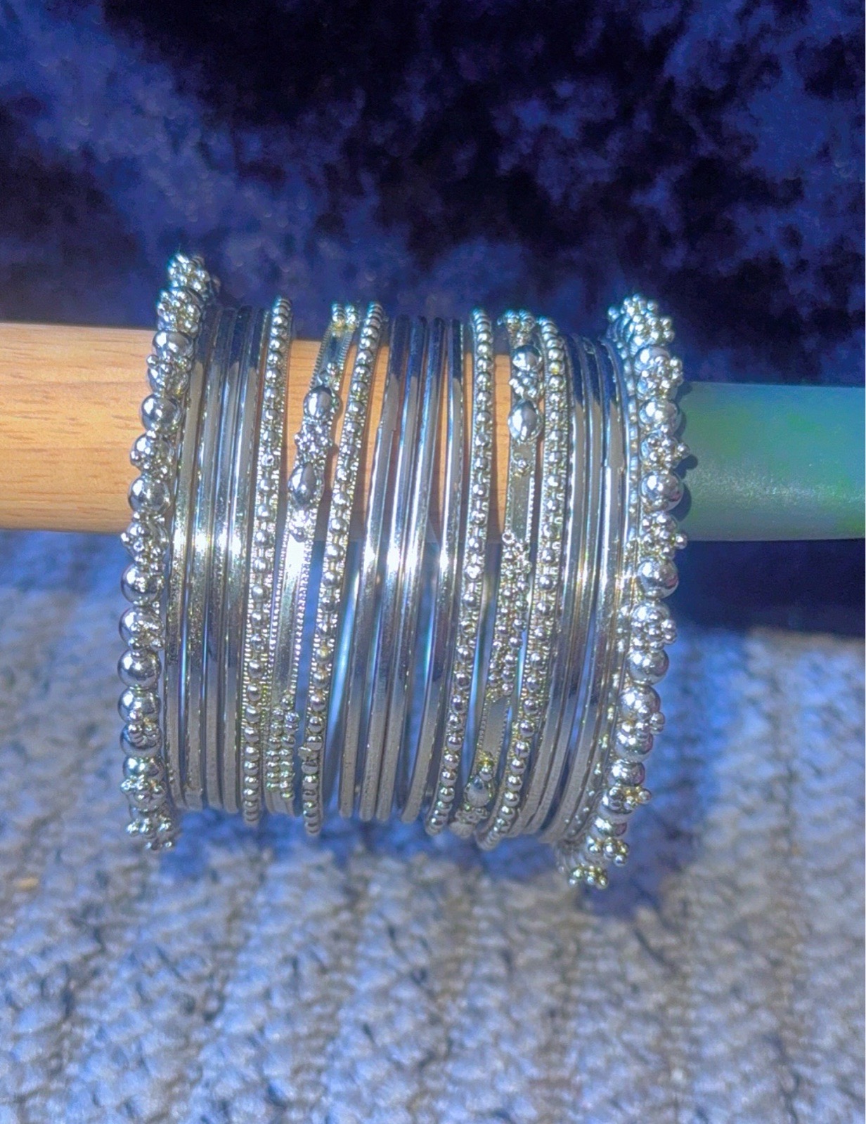 Silver Tone Crystal Bangle Set - Size 2.4-2.6 (S-M)