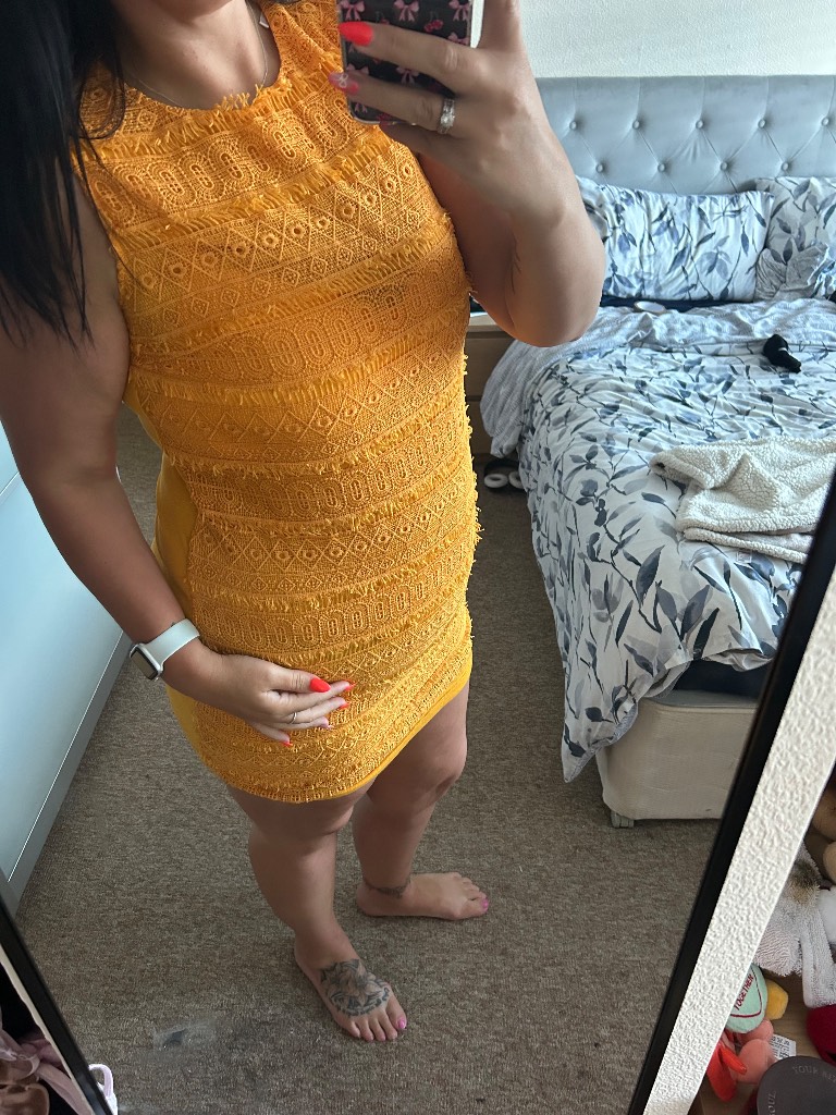 Dorothy Perkins Yellow Lace Detail Mini Dress - Size UK 14
