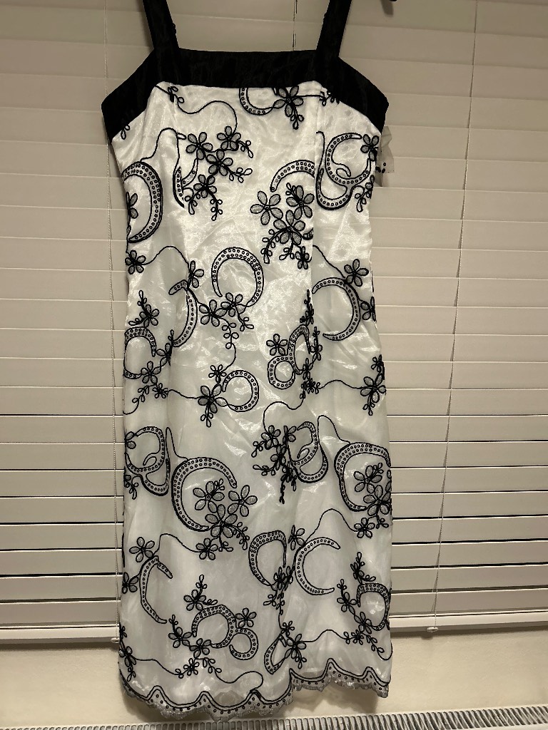 Roman Originals Black & White Embroidered Occasion Dress - Size 14