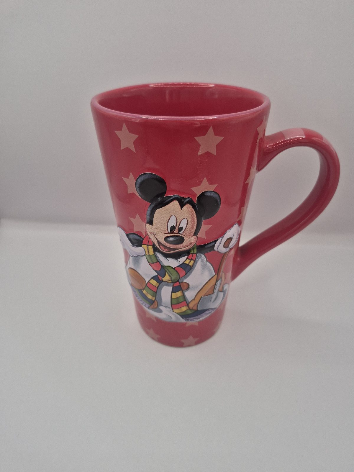 Disney Store 3D Mickey Mouse Christmas Red Stars Tall Mug . Excellent condition
