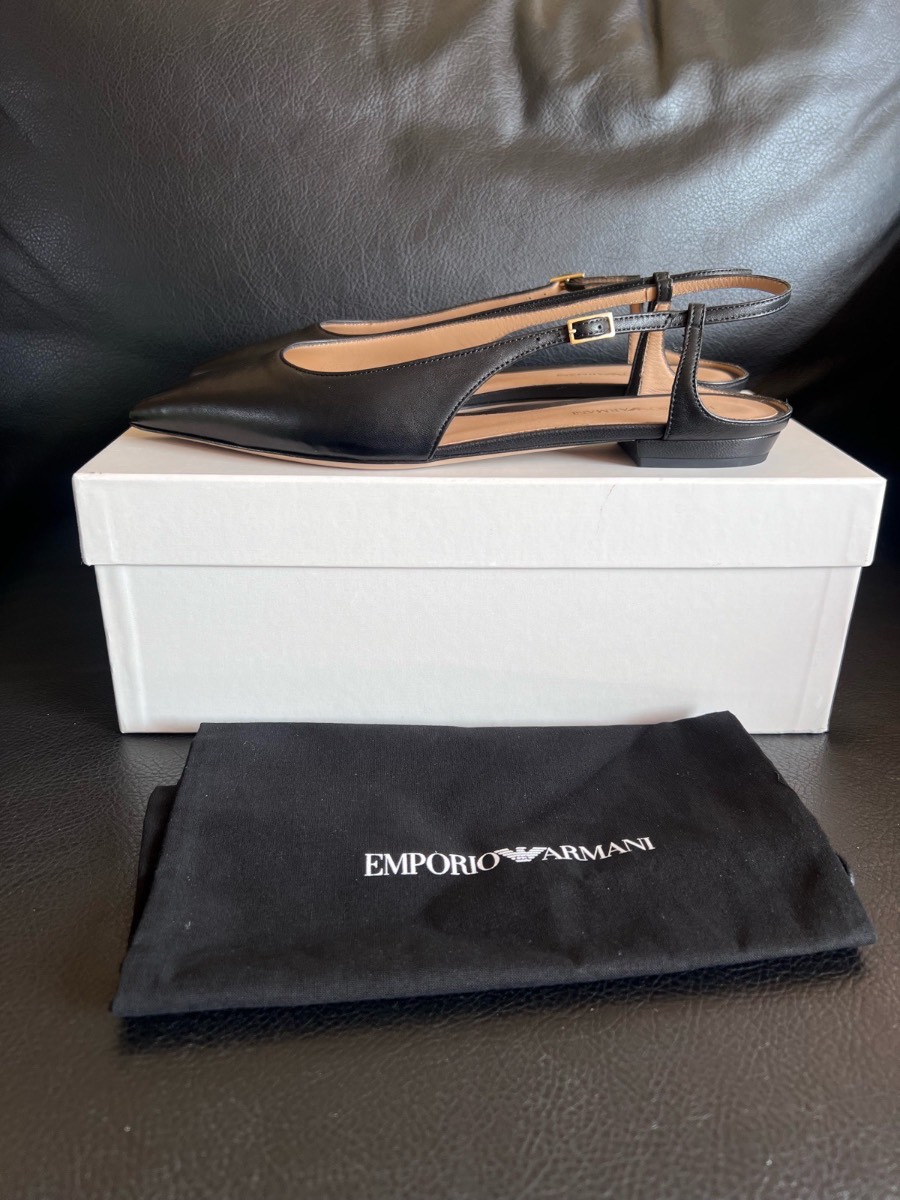 Emporio Armani Flat Slingback Shoes Black EU 39 UK 6 Brand New