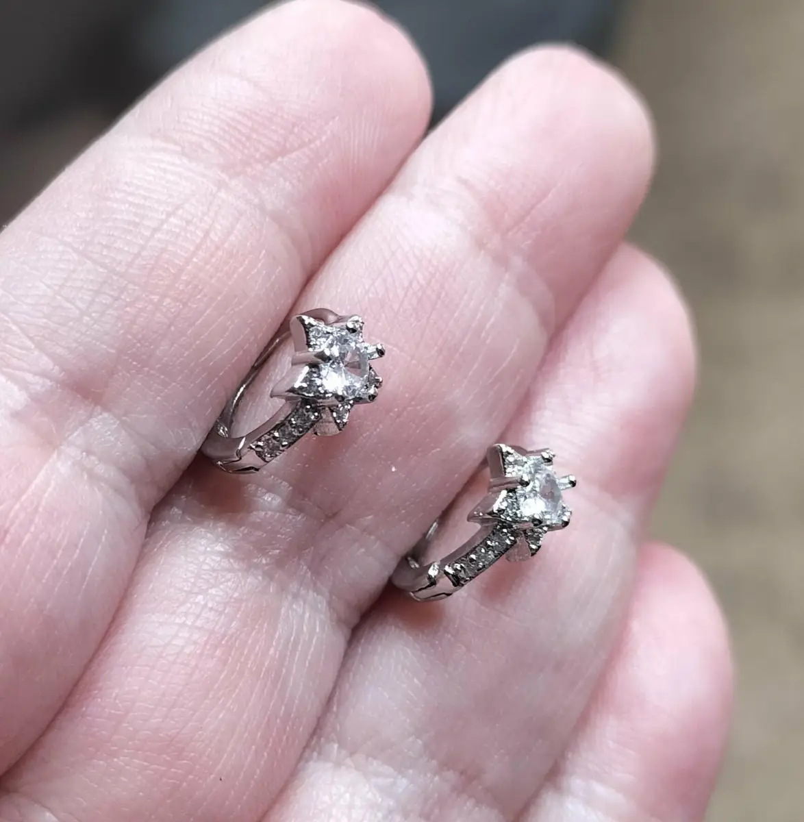S925 Sterling Silver CZ 5 Point Star Huggie Hoop Earrings Men Women