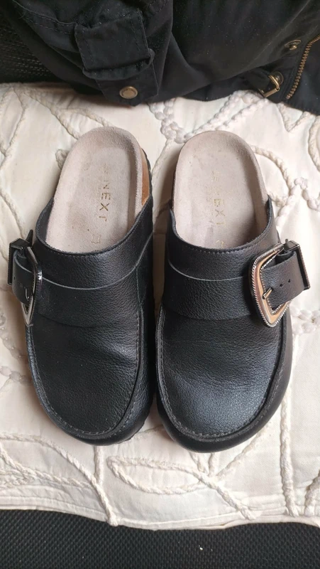 Next Black Leather Mules with Silver Buckle size 3.5