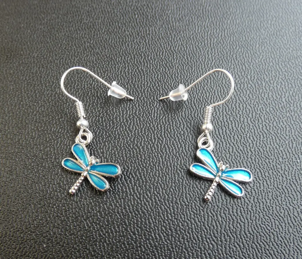 Blue Enamel Dragonfly Drop Dangle Earrings Women Gift