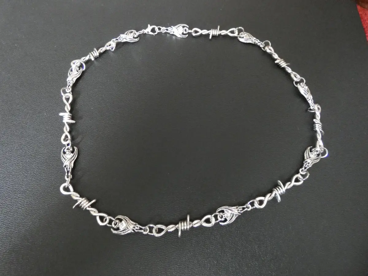 Gothic Barbed Wire and Bats Chain Necklace Goth Emo Alt Punk