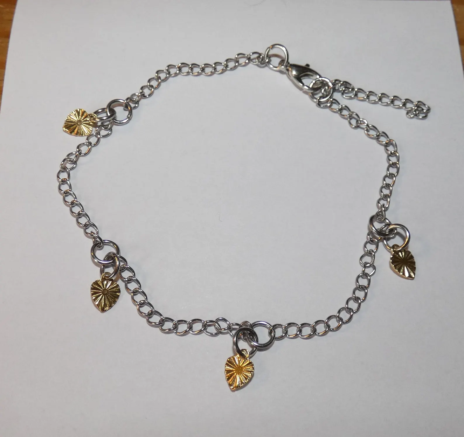 Silver and Gold Hearts Ankle Bracelet, Anklet