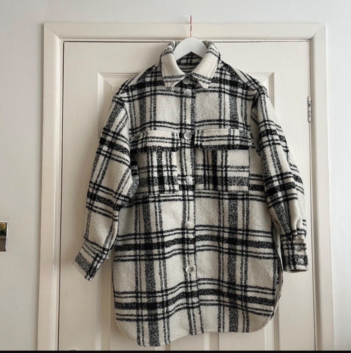 H&m black and white wool blend plaid shacket