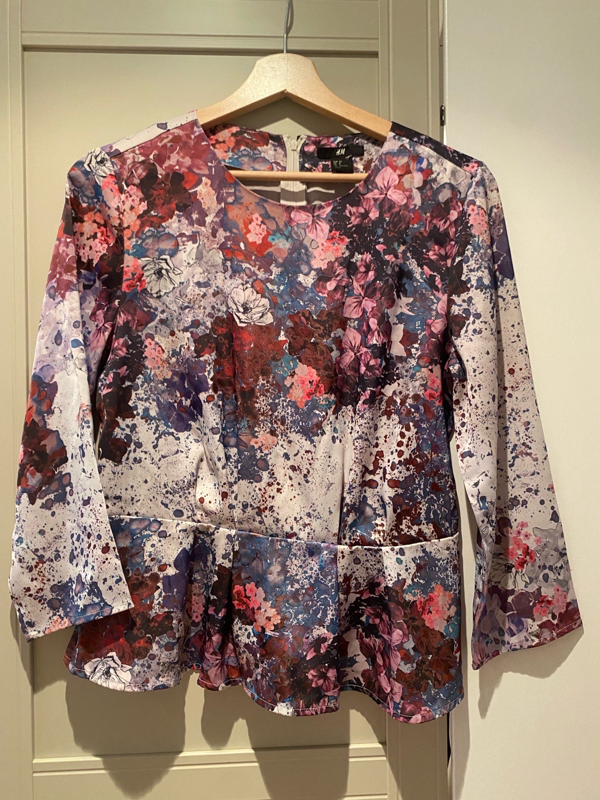 H&M Abstract Floral Paint-Splatter Peplum Blouse