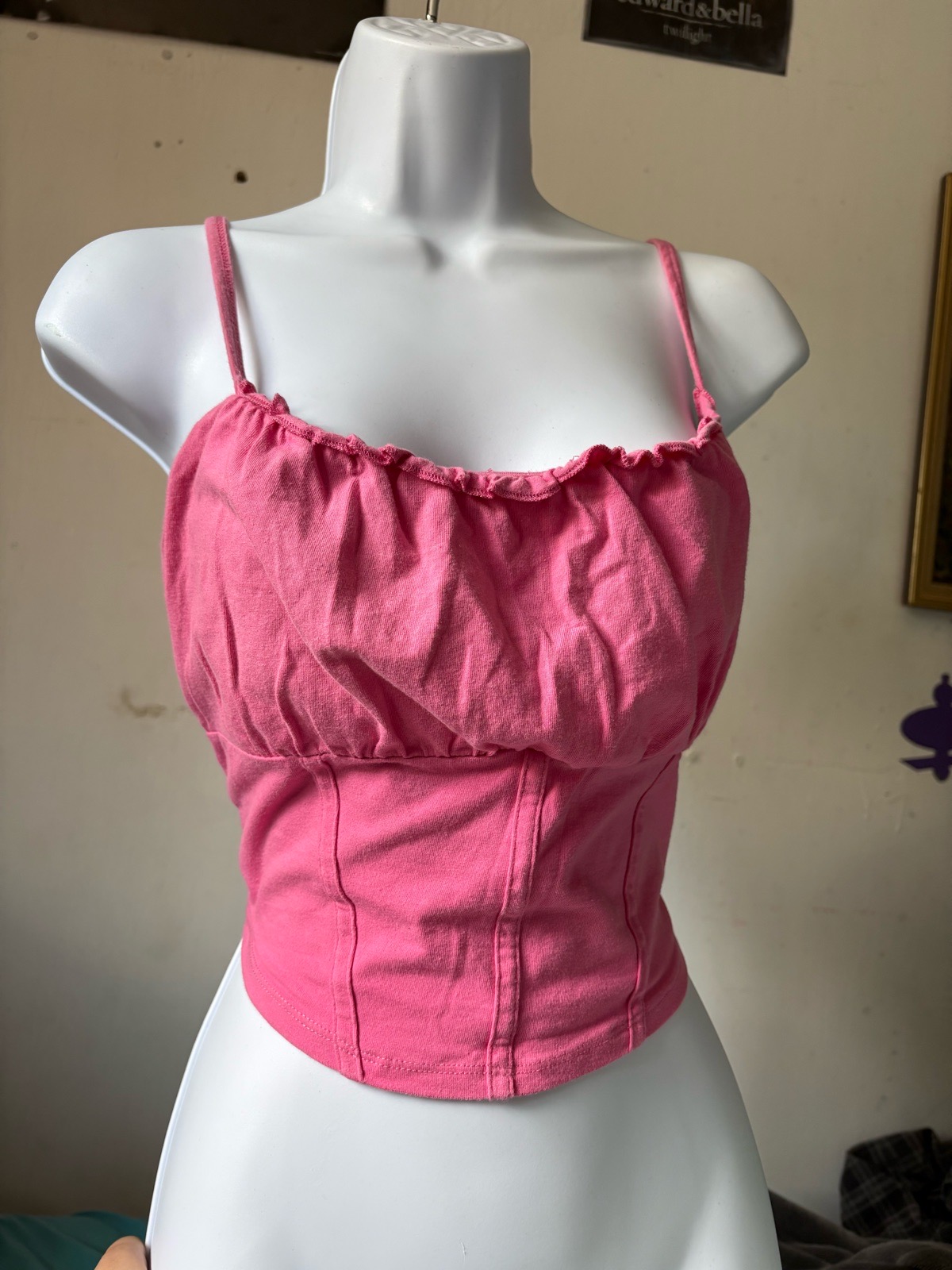 pink cropped hollister corset inspired cami top