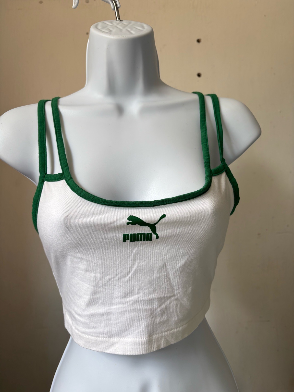 Green and white puma strappy sleeveless sports top