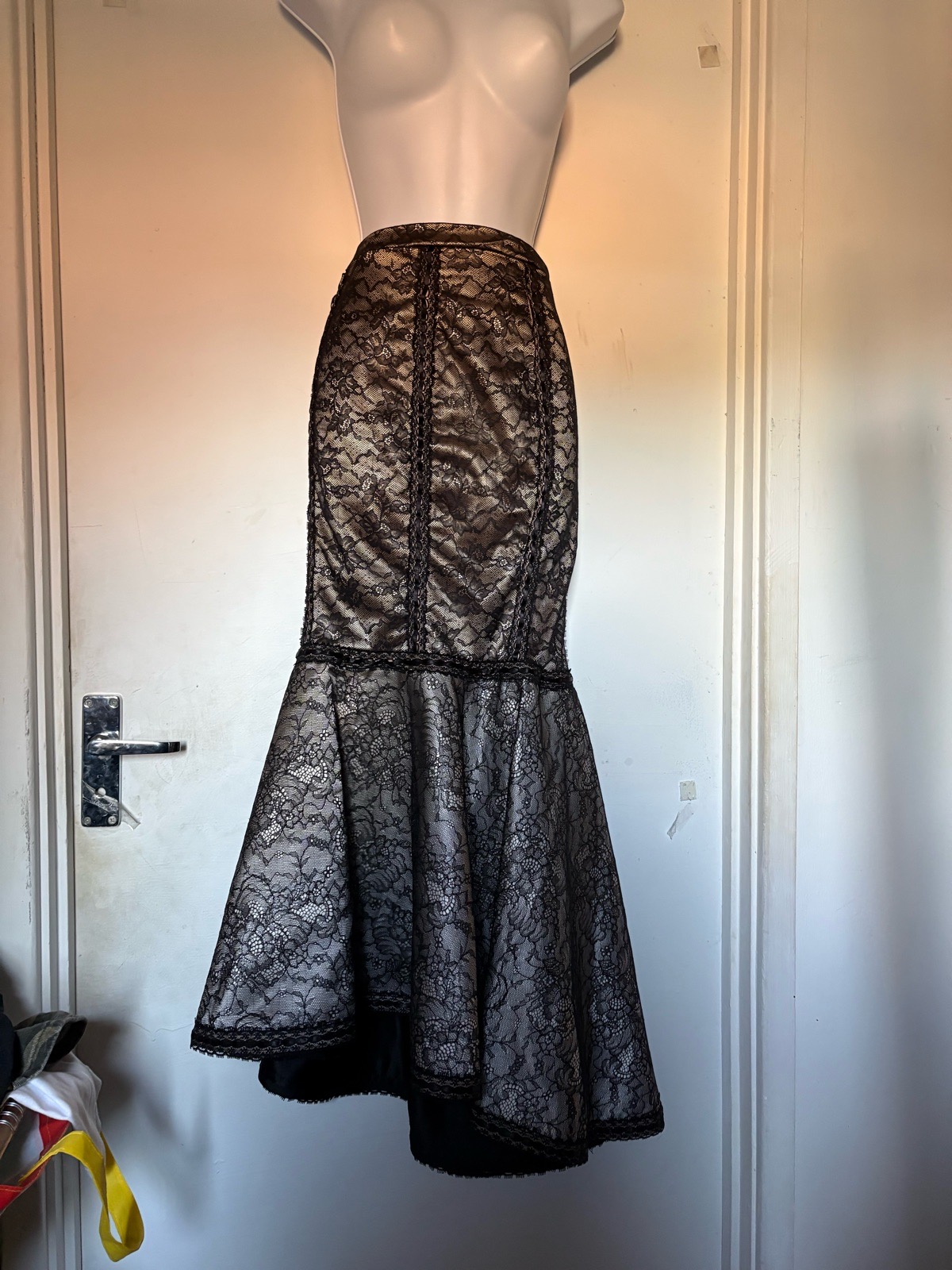 Catwalk collection London black lace with cream/brown underneath mermaid tail maxi skirt