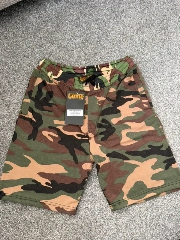 Game Technical Apparel Woodland Camo Angling Shorts Size L Fishing Shorts