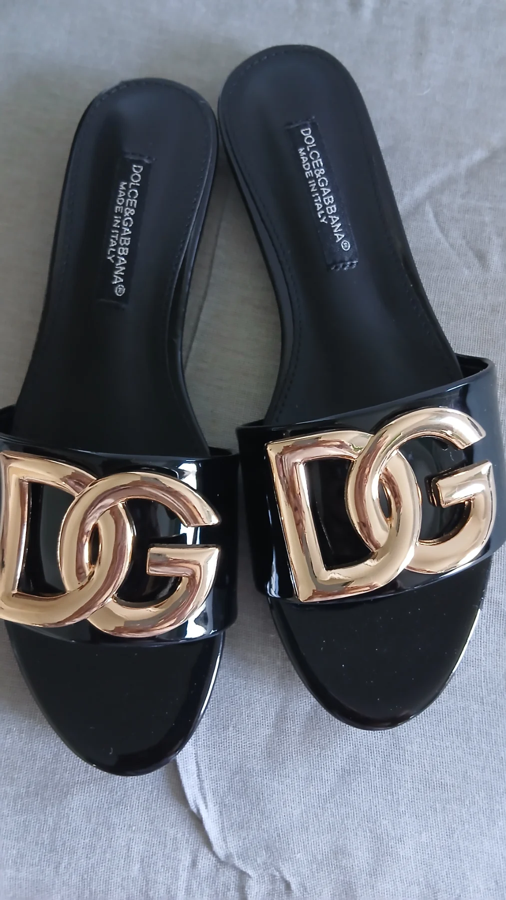 D&G Black patent slide sandals, EU38-UK5