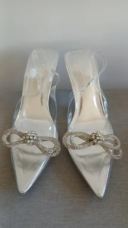Asos Design transparent heels with a crystal-embellished bow, UK6 - NWT