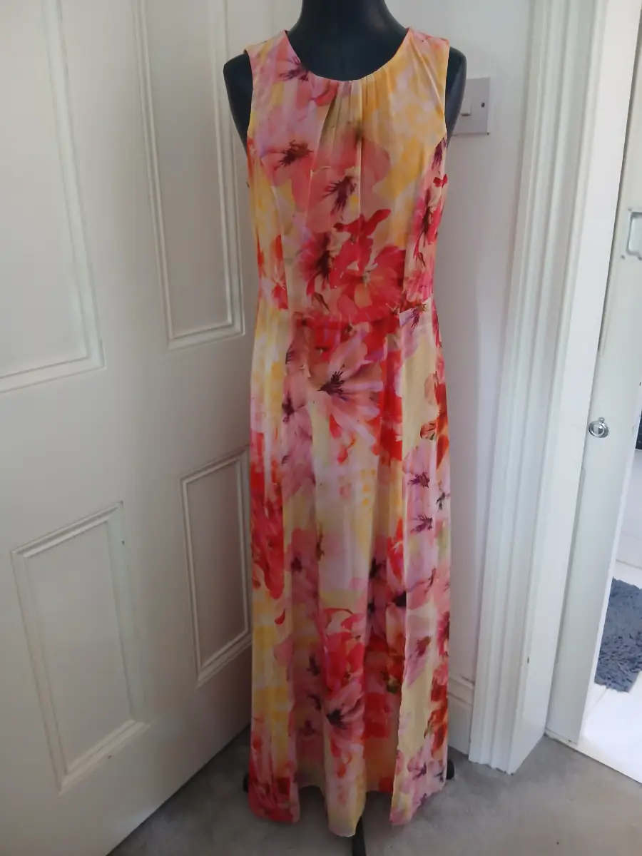 Wallis watercolor abstract floral sleeveless long/maxi dress- UK12