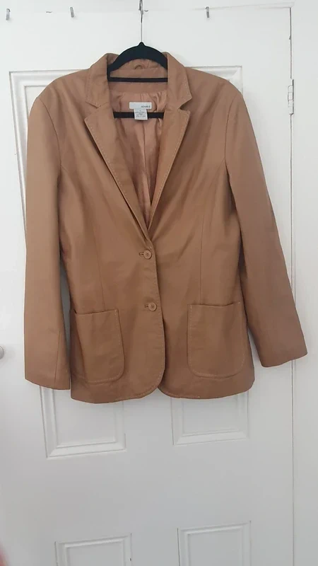 Hennes Genuine Leather Blazer UK 14 Camel