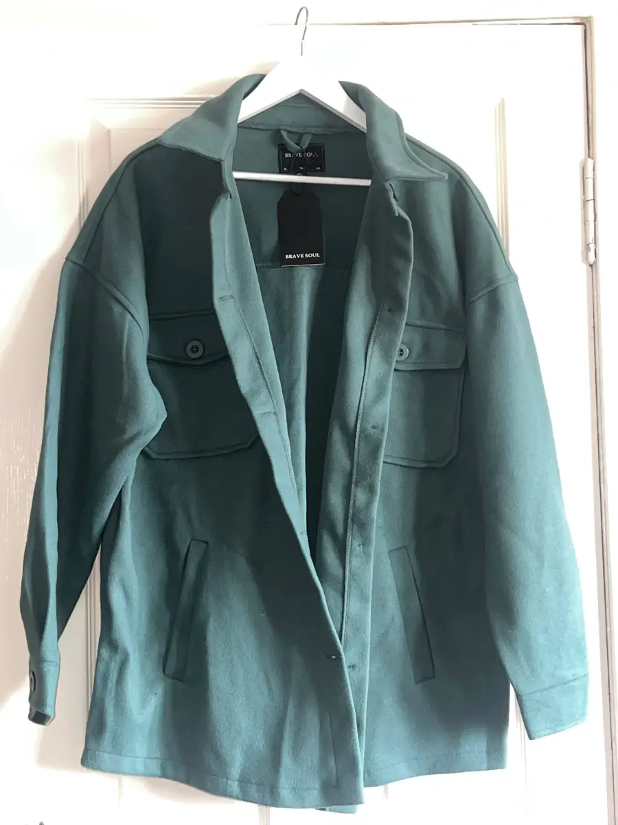 Brave Soul Women's Green Faux Wool Mid-Length Shacket Size 16