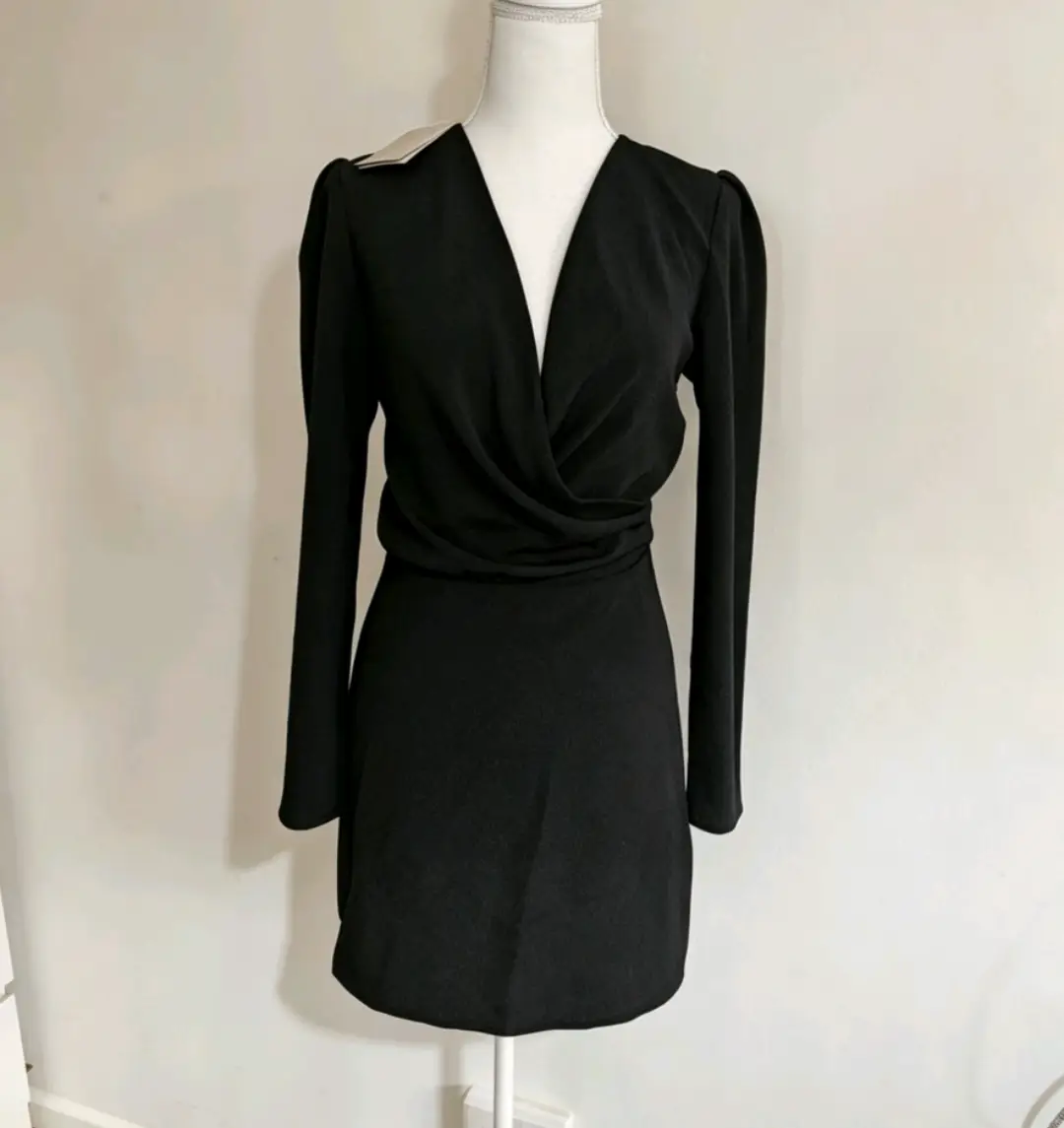 Vanessa Bruno Nehila Black Wrap-Effect Cloqué Mini Dress - NWT - UK 6 FR 34