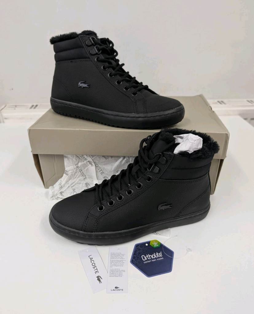 Brand New Lacoste Straightset Thermo Boots – Black Leather – UK 4 / EU 37