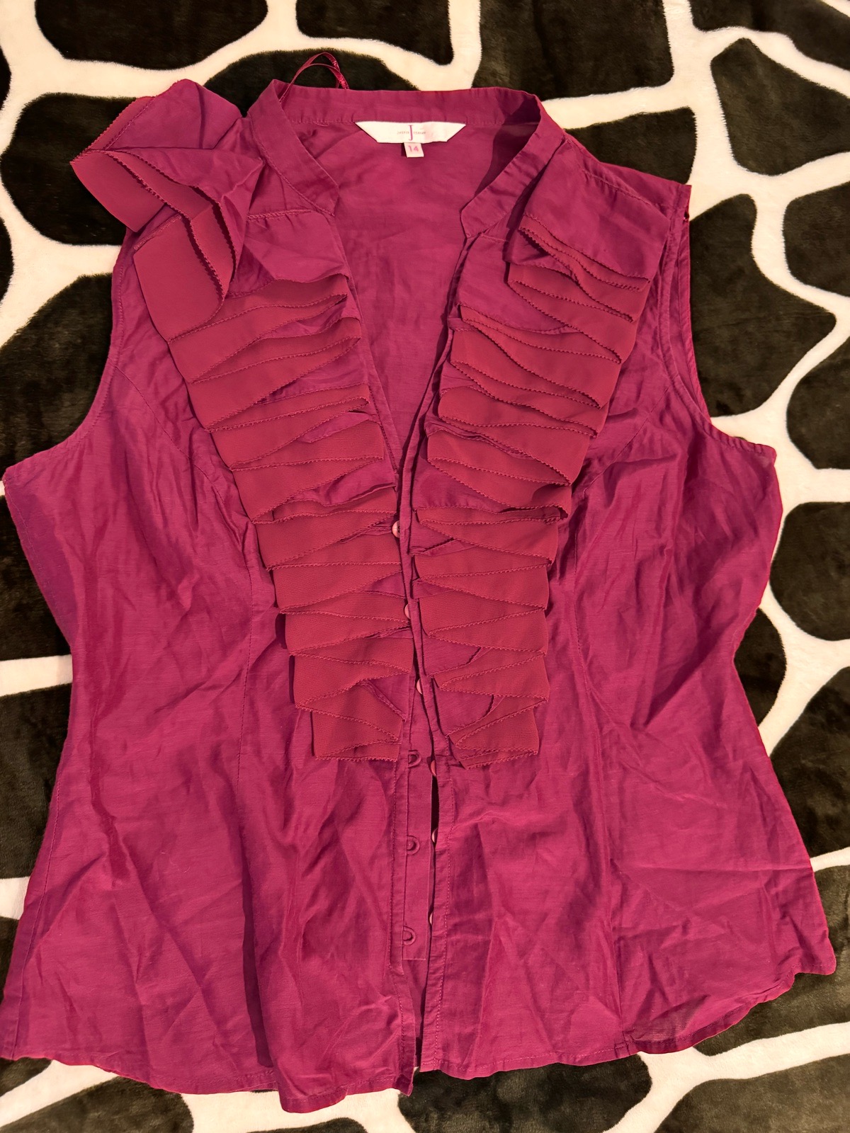 J by Jasper Conran Magenta Purple Ruffle Front Sleeveless Blouse Shirt UK 14
