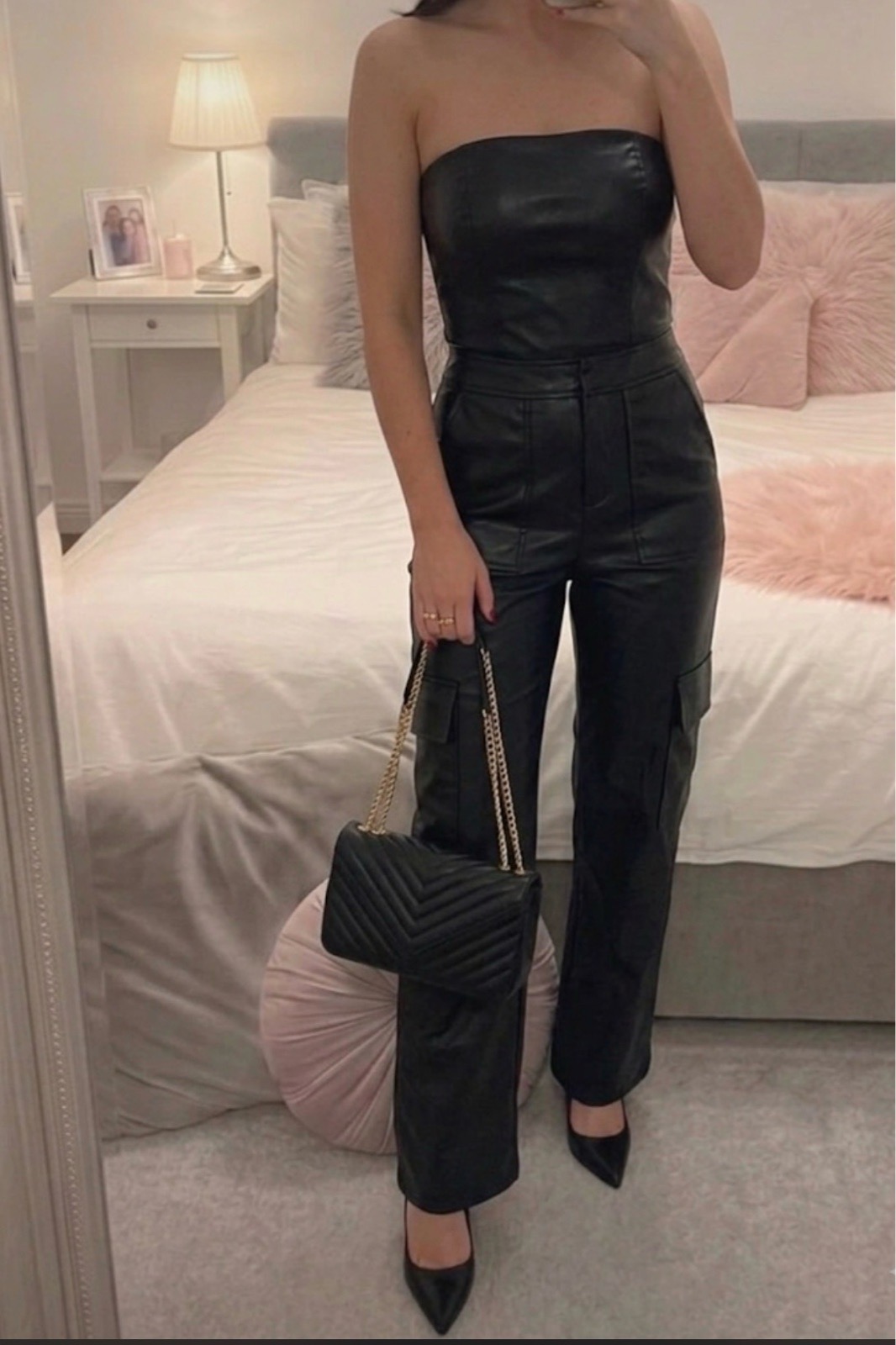 Black leather look jumpsuit Zara size XS