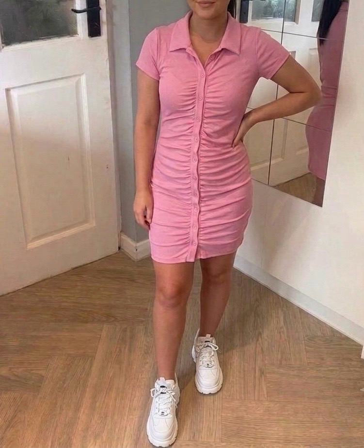 Pink ruched mini dress size S