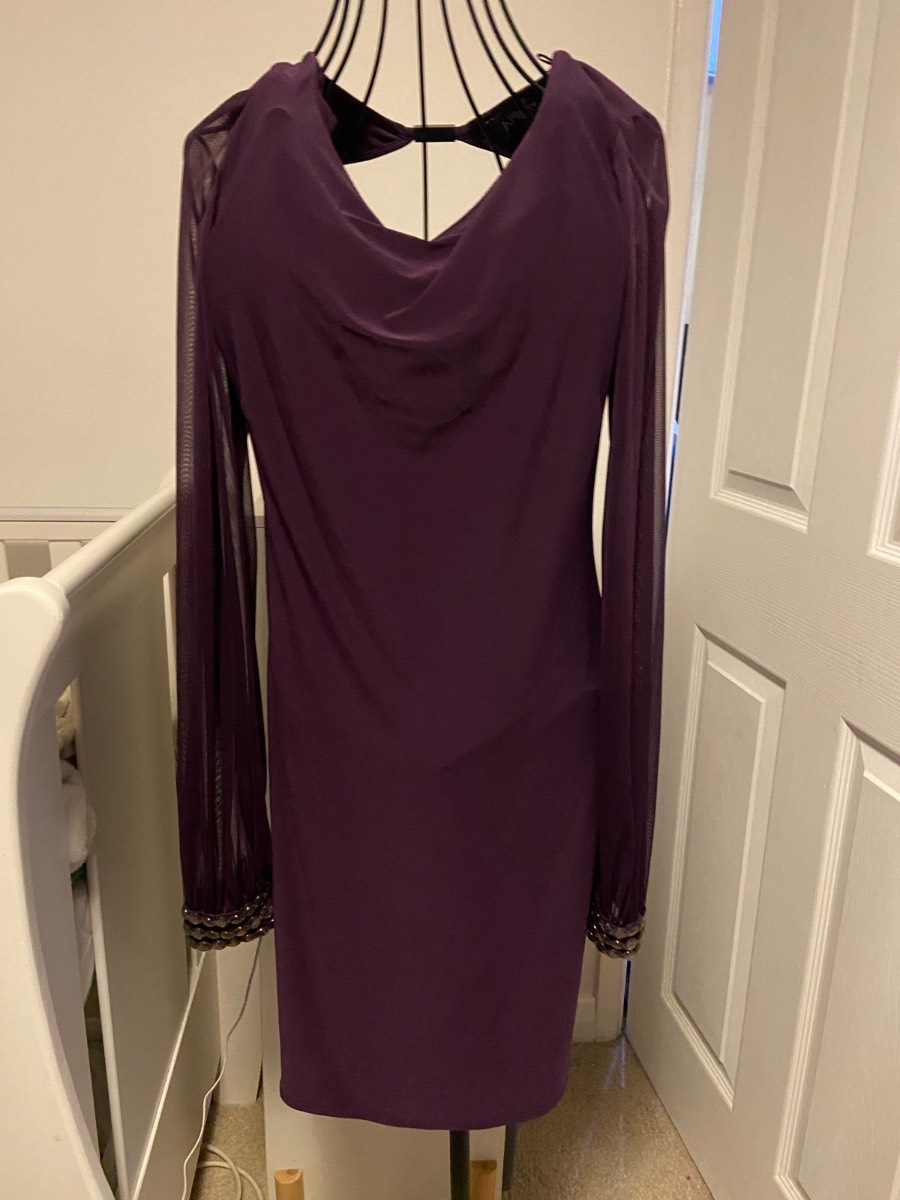 Apricot Purple Cowl Neck Dress Y2K Beaded Cuff Long Sleeve Size XS