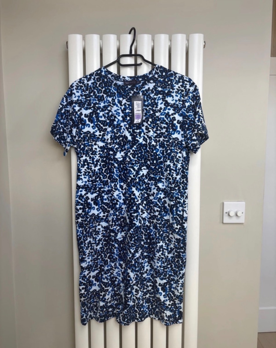 M&S cotton Blue Print T-Shirt Dress - size 8