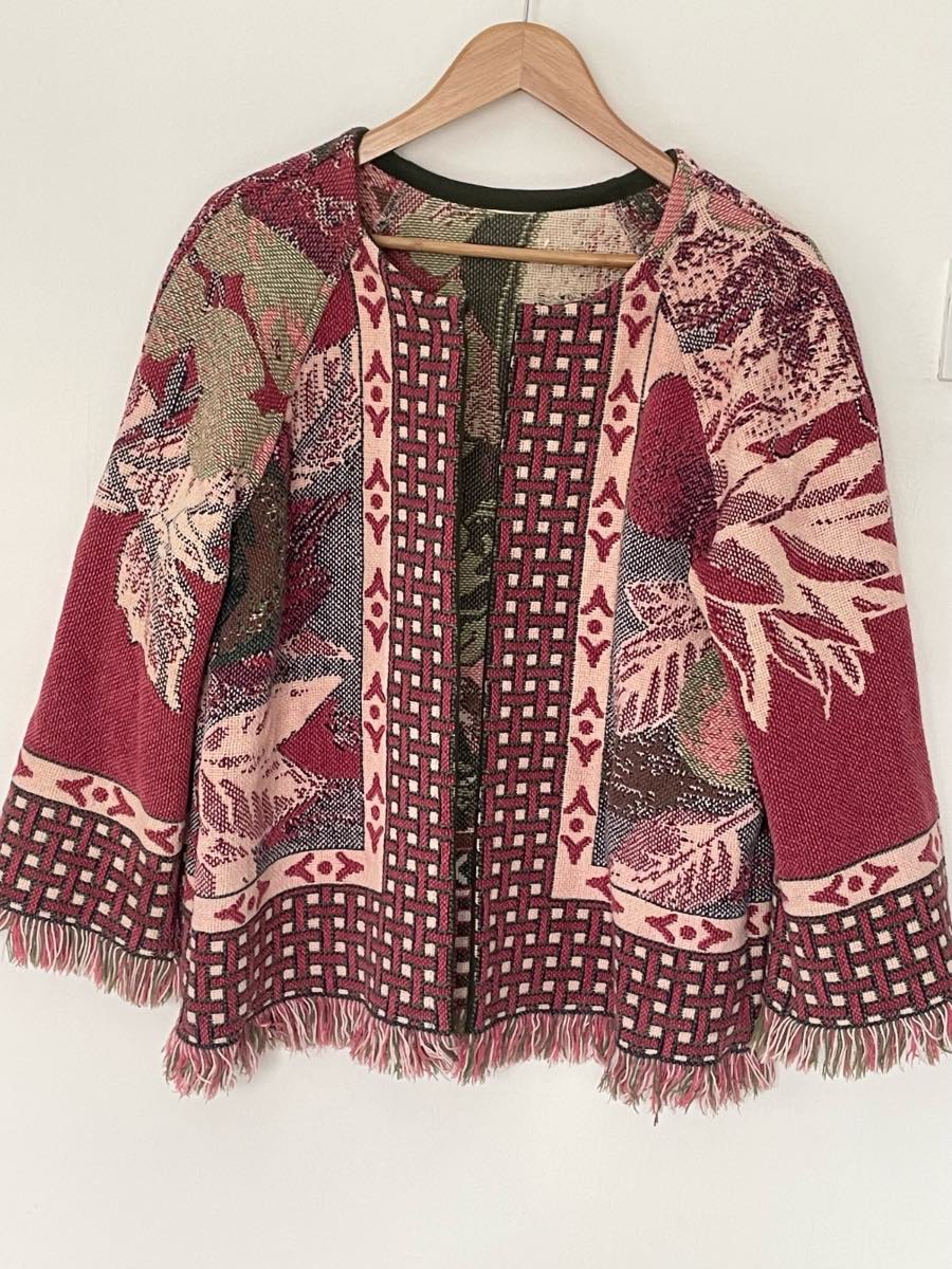 Vintage tapestry jacket fringe jacket
