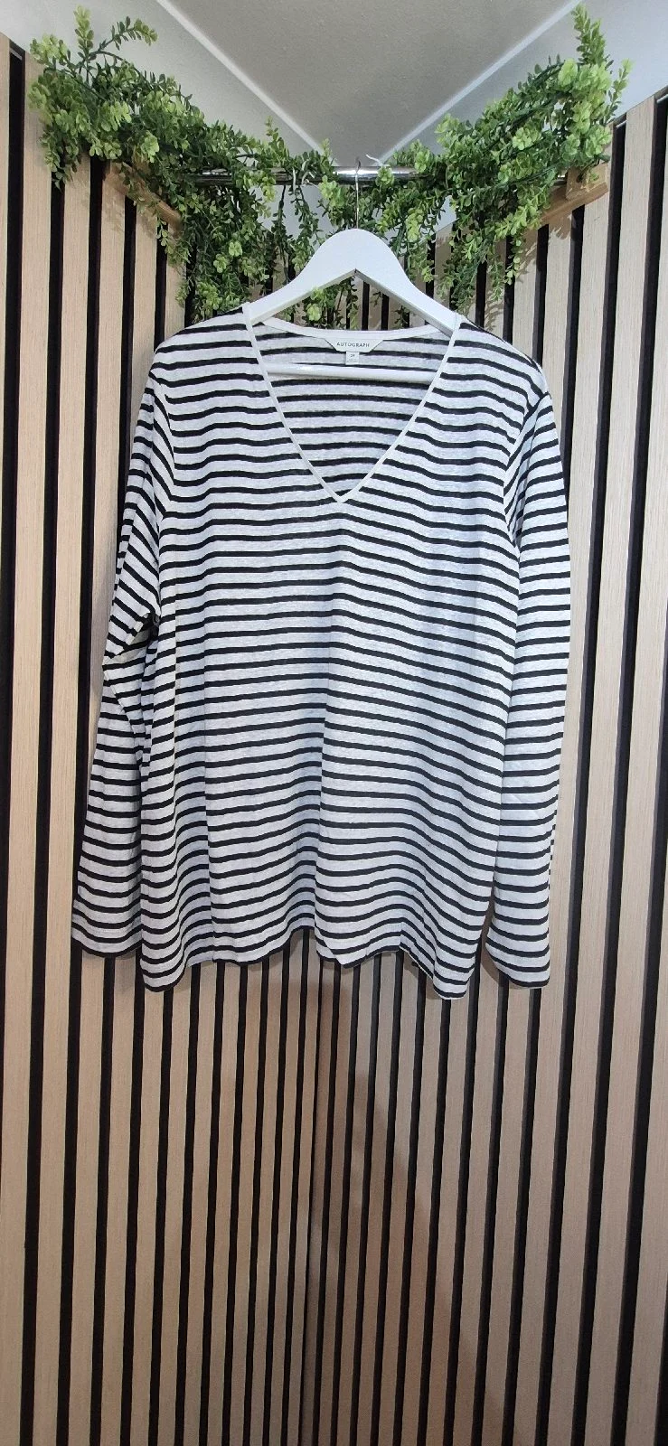 M&S Autograph Striped Linen Mix Top Size 24