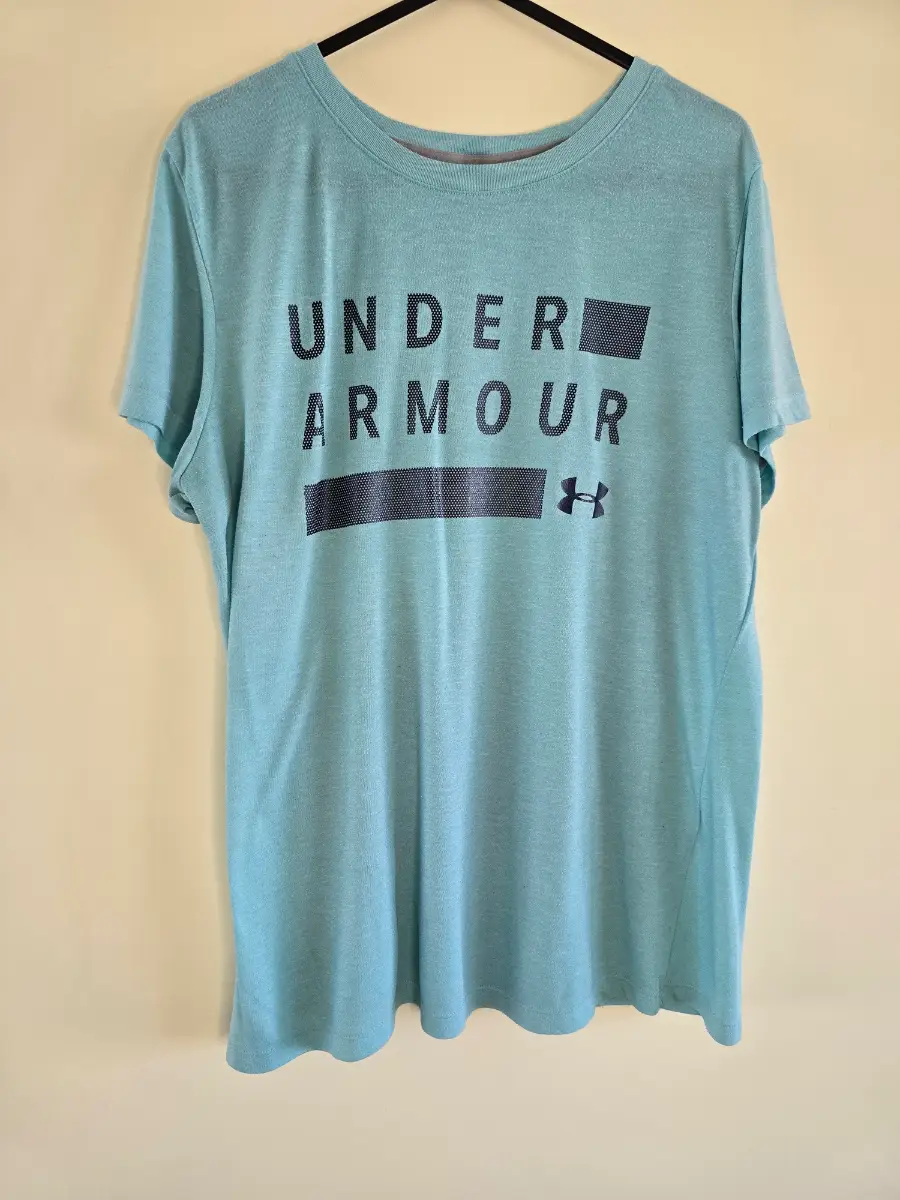 Under Armour Womens Mint Green Aqua Logo Gym T Shirt Top Size Large UK 14 16