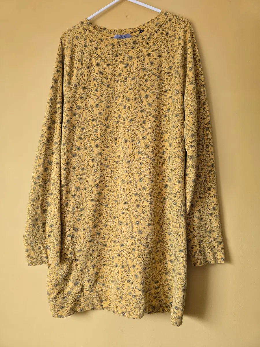 Next Mustard Yellow Floral Sweatshirt Dress Tunic Long Sleeve Cotton Casual Sweater Mini Dress 10