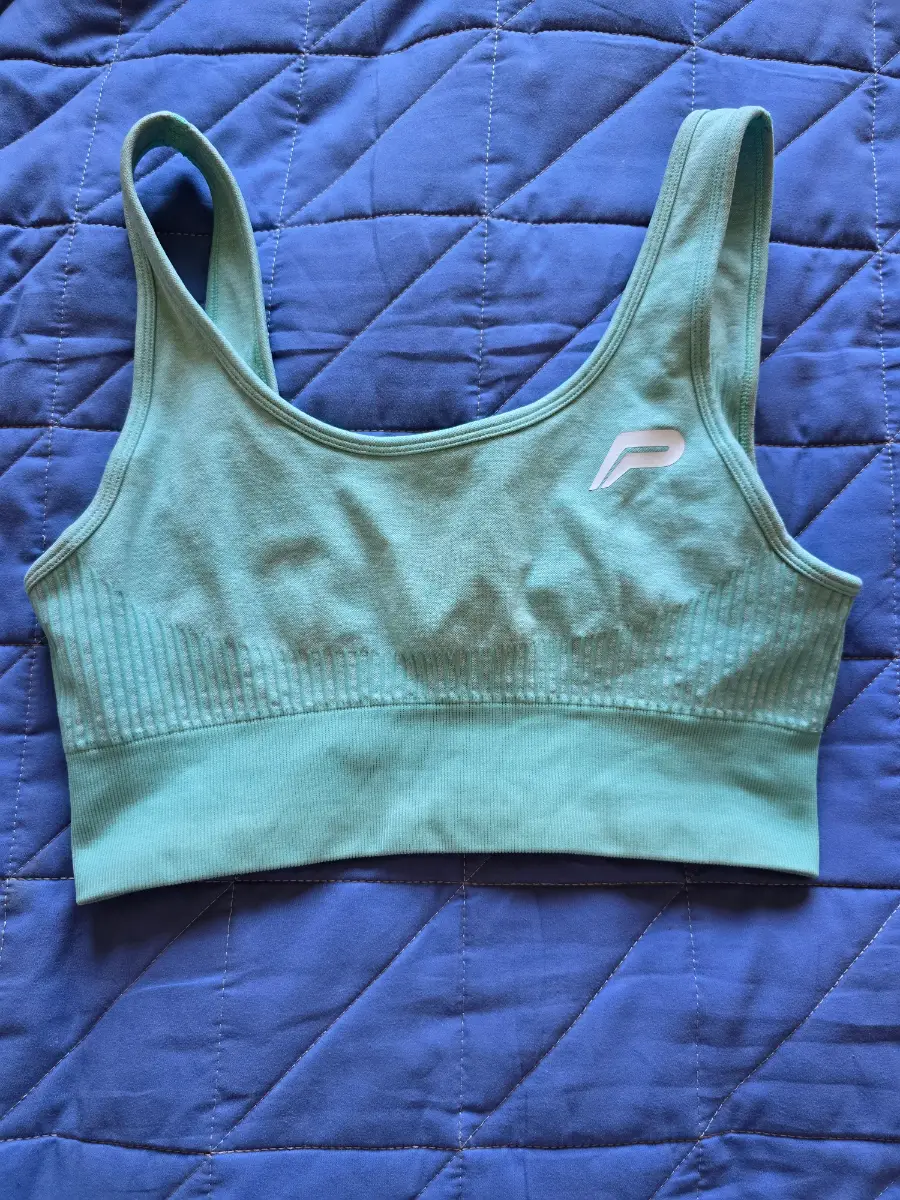 Pursue Fitness Mint Green Seamless Knit Activewear Gym Sports Bra Crop Top Size L