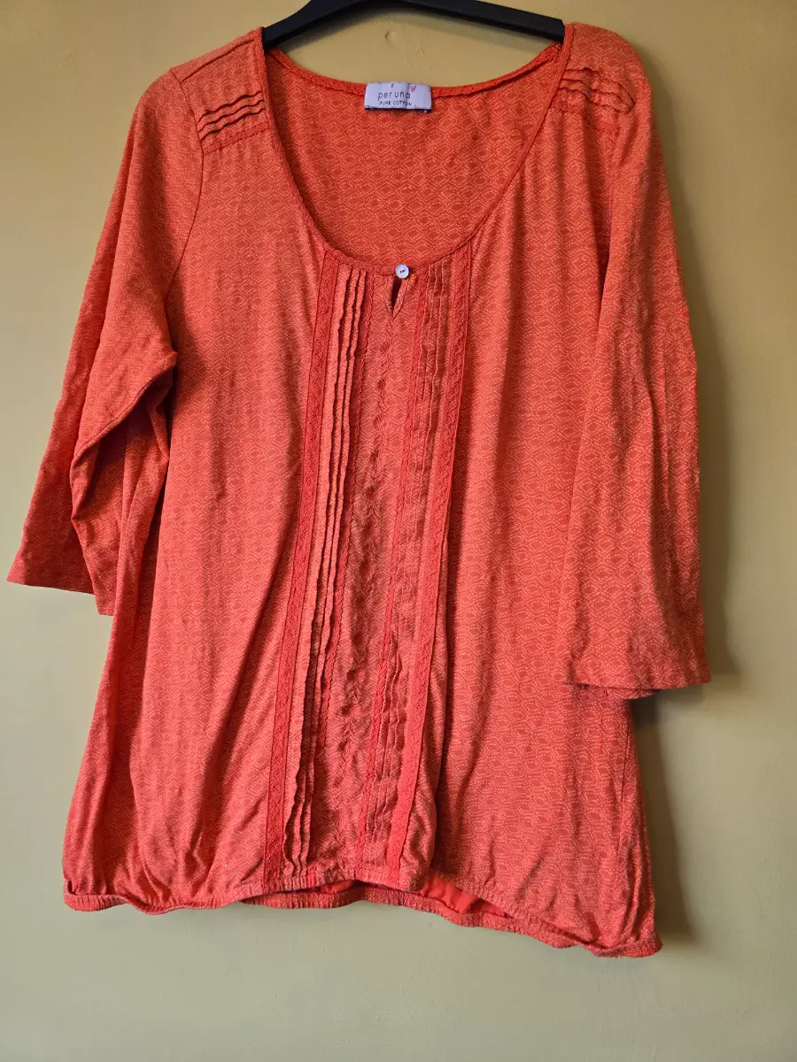 Per Una Marks & Spencer Womens Bright Orange Cotton Top Lace Pleated Panel Sz 20