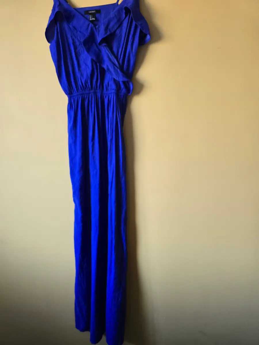Forever 21 Royal Blue Maxi Dress Size S Cami Cold Shoulder Ruffle