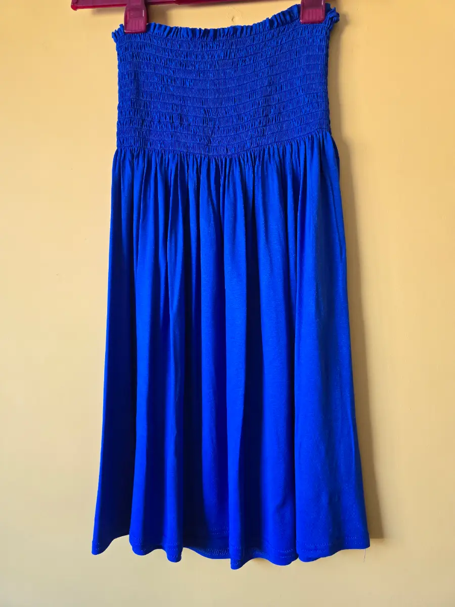 Miss Blush Royal Blue 2in1 Shirred Strapless Tube Dress Top Skirt Size 10 UK