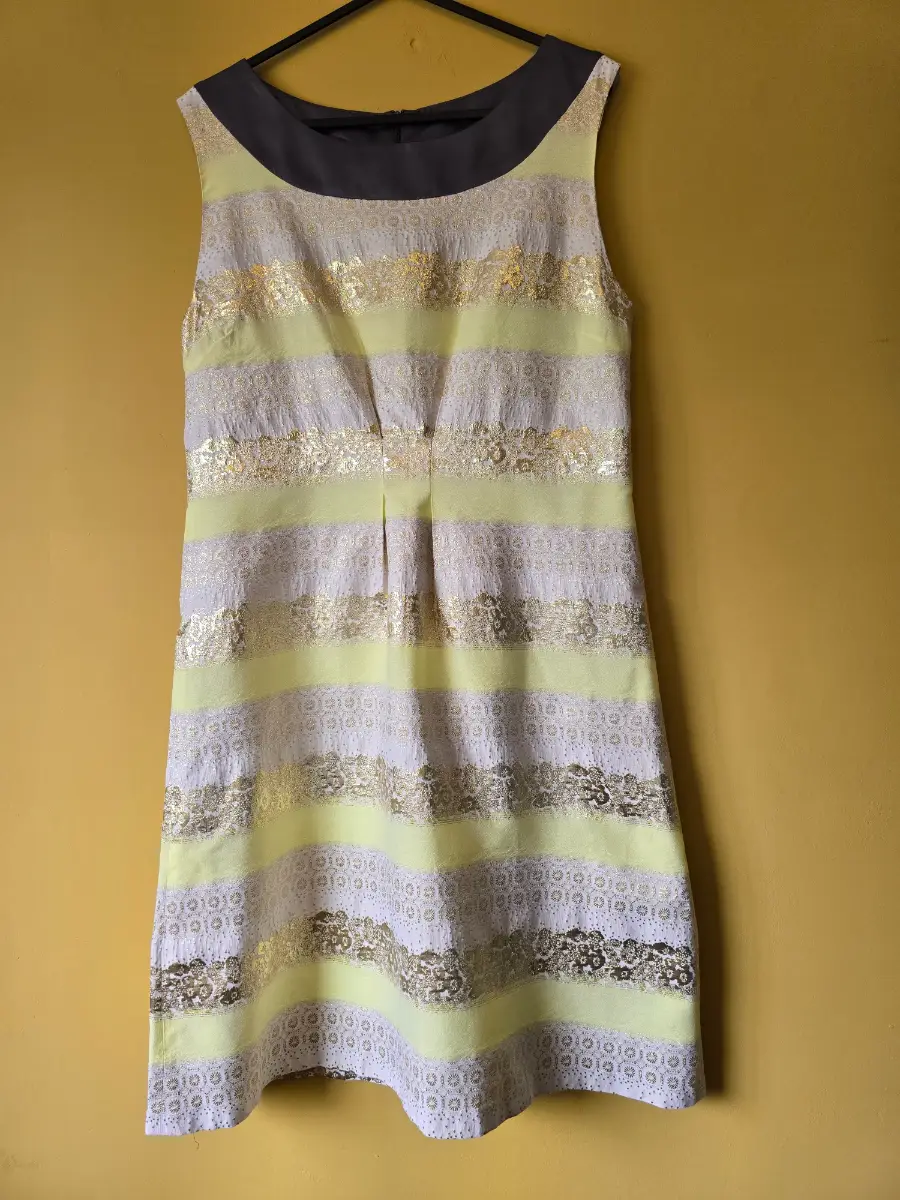 Fee G Gold Yellow Metallic Textured Striped Dress Size 10 Occasion Wedding Party